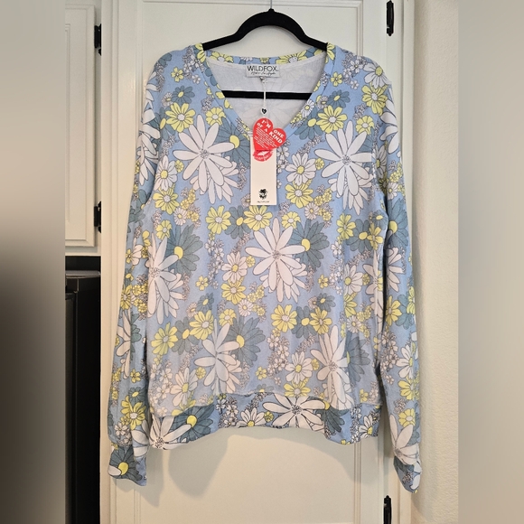 Wildfox Tops - Wildfox Floral Sweatshirt in Blue and Yellow
